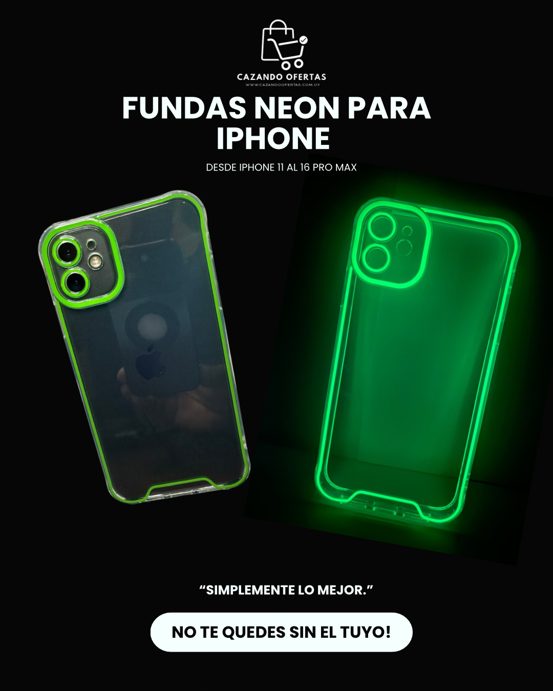 Fundas Neón para iPhone 11 al 16 Pro Max – Brillan en la Oscuridad